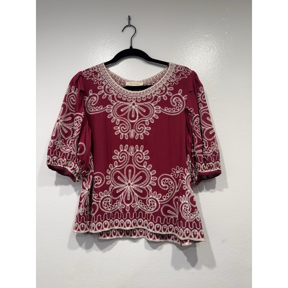 Solitaire Embroidered Pink Top Size Medium Boho Bohemian Cottage Romantic
